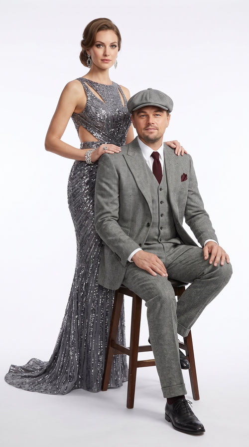 Peaky Blinders Men’s Gray Tweed 3 Piece Suit – Vintage 1920s Wedding Vested Suit