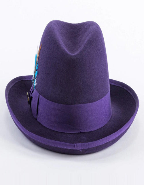 Purple Dress Hat 1920s Fedora Style - Mens Classic Gangster Godfather Wool Dress Hat in Purple by USA Men's Outlet