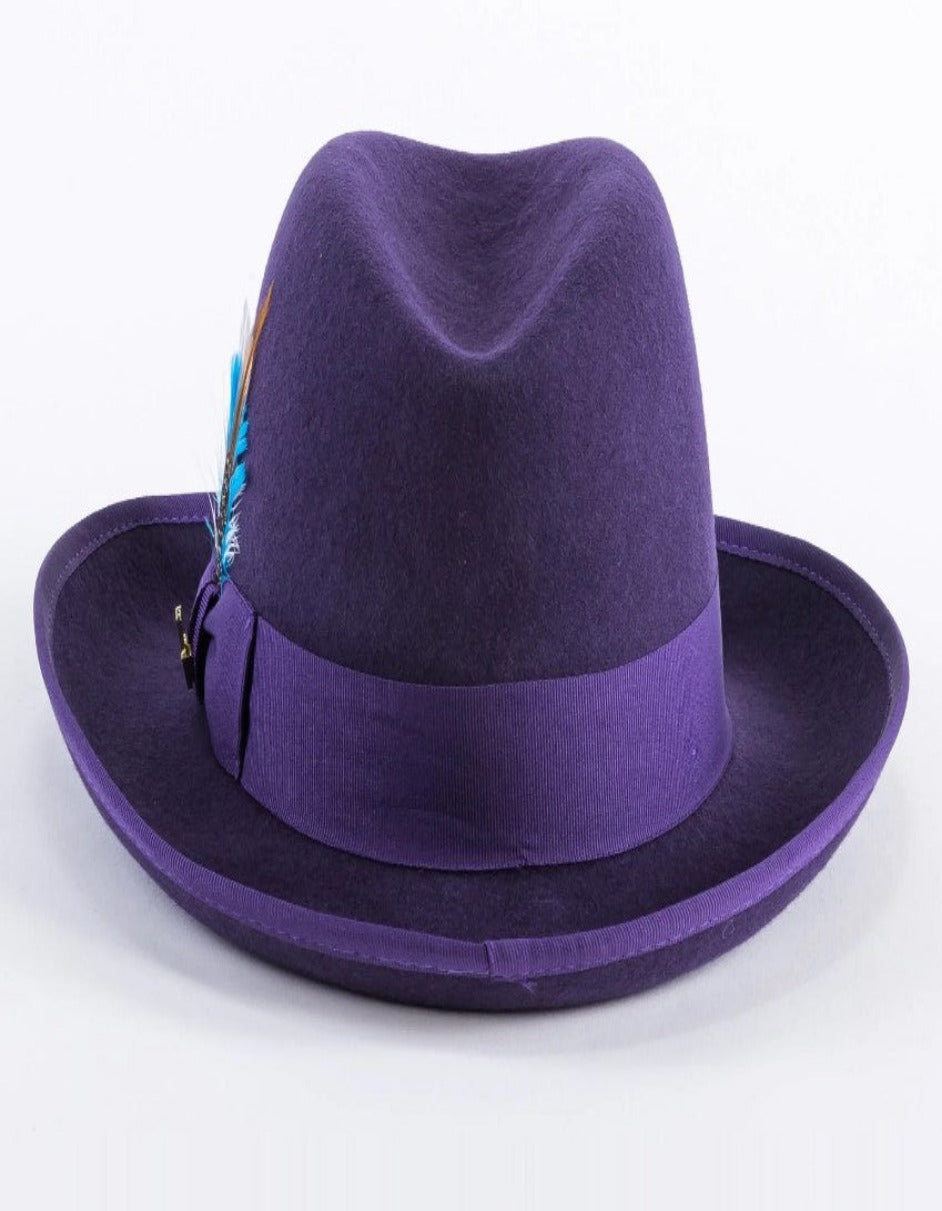 Purple Dress Hat 1920s Fedora Style - Mens Classic Gangster Godfather Wool Dress Hat in Purple by USA Men's Outlet