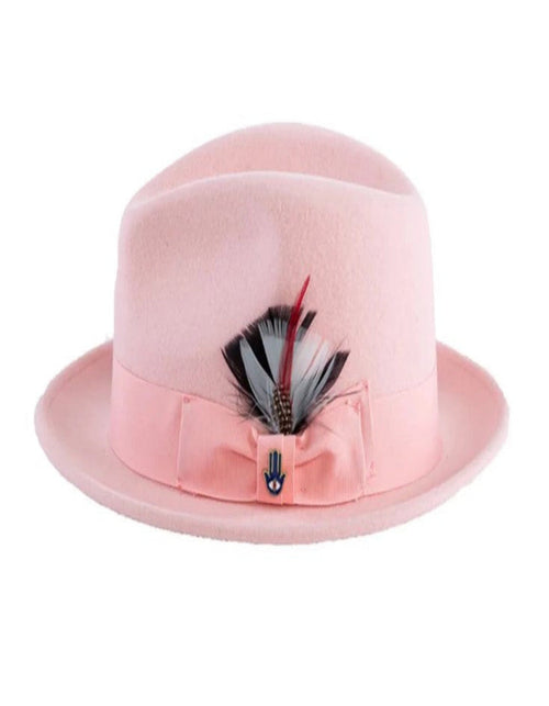 Pink Dress Hat 1920s Fedora Style - Mens Narrow Brim Crushable Wool Dress Hat Trilby Fedora in Pink USA Men's Outlet