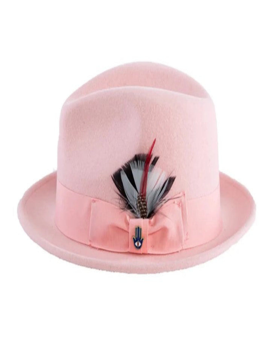 Pink Dress Hat 1920s Fedora Style - Mens Narrow Brim Crushable Wool Dress Hat Trilby Fedora in Pink USA Men's Outlet