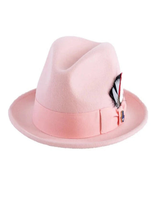 Pink Dress Hat 1920s Fedora Style - Mens Narrow Brim Crushable Wool Dress Hat Trilby Fedora in Pink USA Men's Outlet