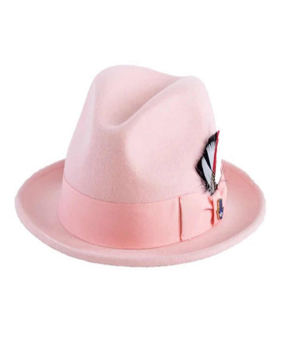 Pink Dress Hat 1920s Fedora Style - Mens Narrow Brim Crushable Wool Dress Hat Trilby Fedora in Pink USA Men's Outlet