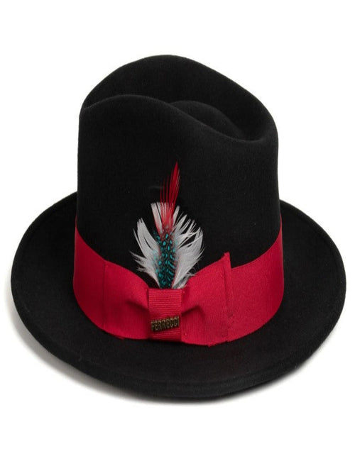 Black and Red Dress Hat 1920s Fedora Style - Mens Classic Wool Fedora Dress Hat in Black and Red by USA Men's Outlet