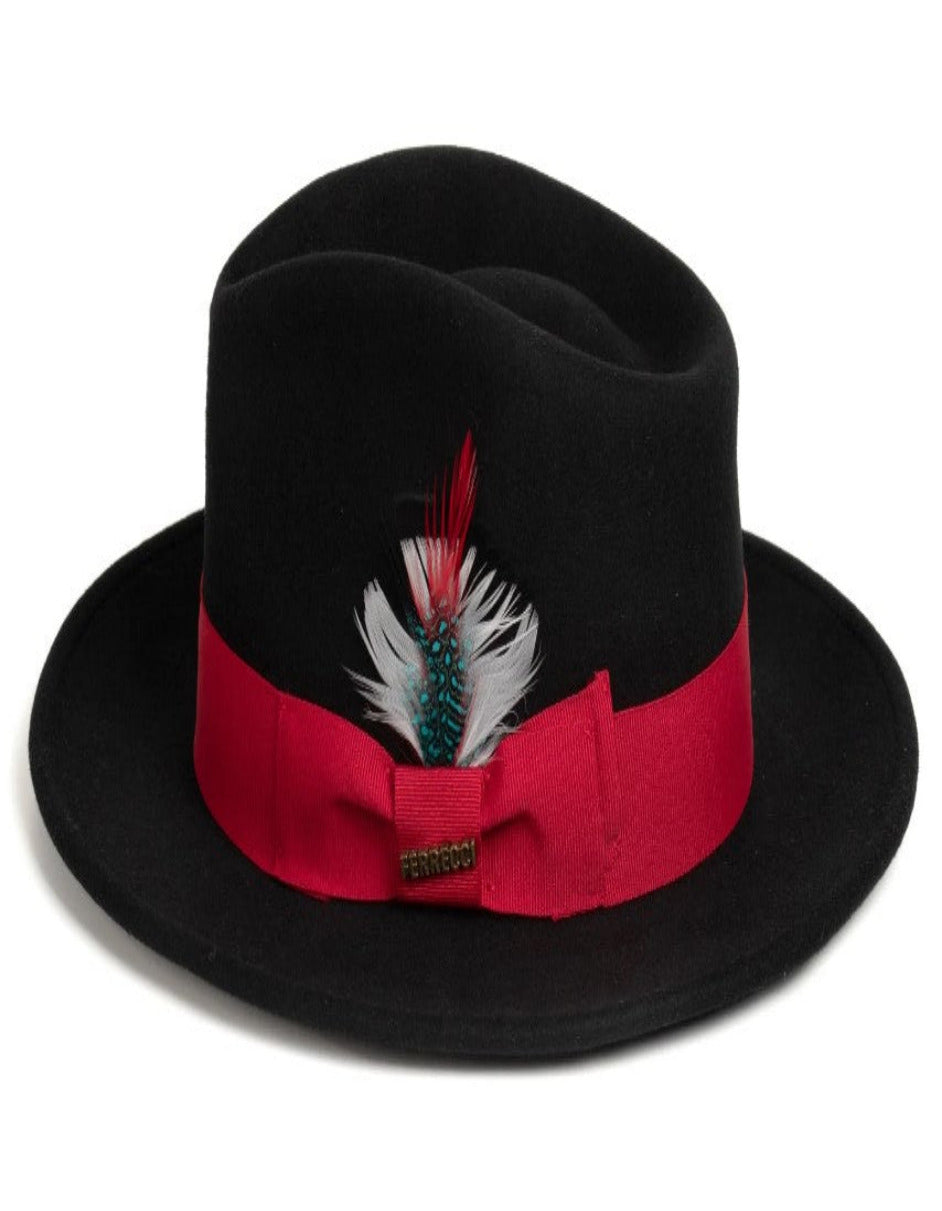 Black and Red Dress Hat 1920s Fedora Style - Mens Classic Wool Fedora Dress Hat in Black and Red by USA Men's Outlet