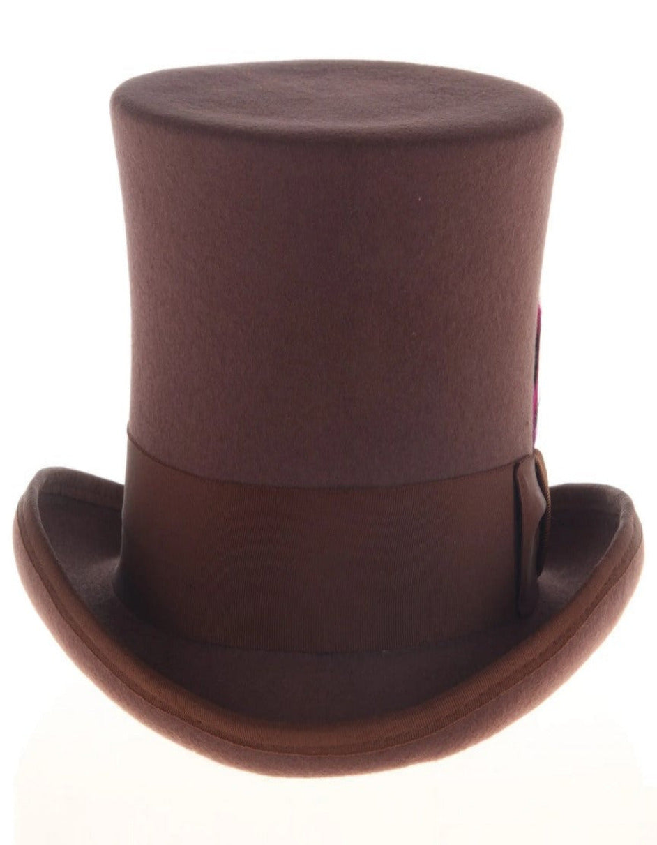 Brown Dress Hat 1920s Fedora Style - Men's Tall 100% Wool Dress Top Hat in Brown by USA Men's Outlet
