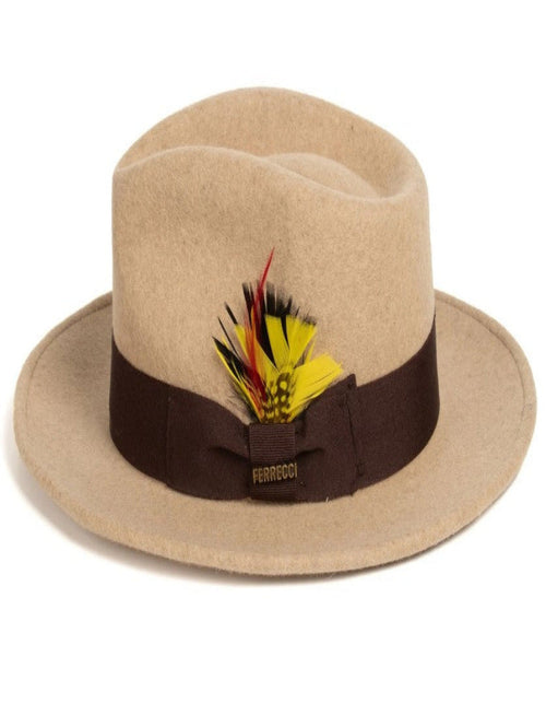 Beige Dress Hat 1920s Fedora Style - Mens Classic Wool Fedora Dress Hat in Beige Melange - USA Men's Outlet