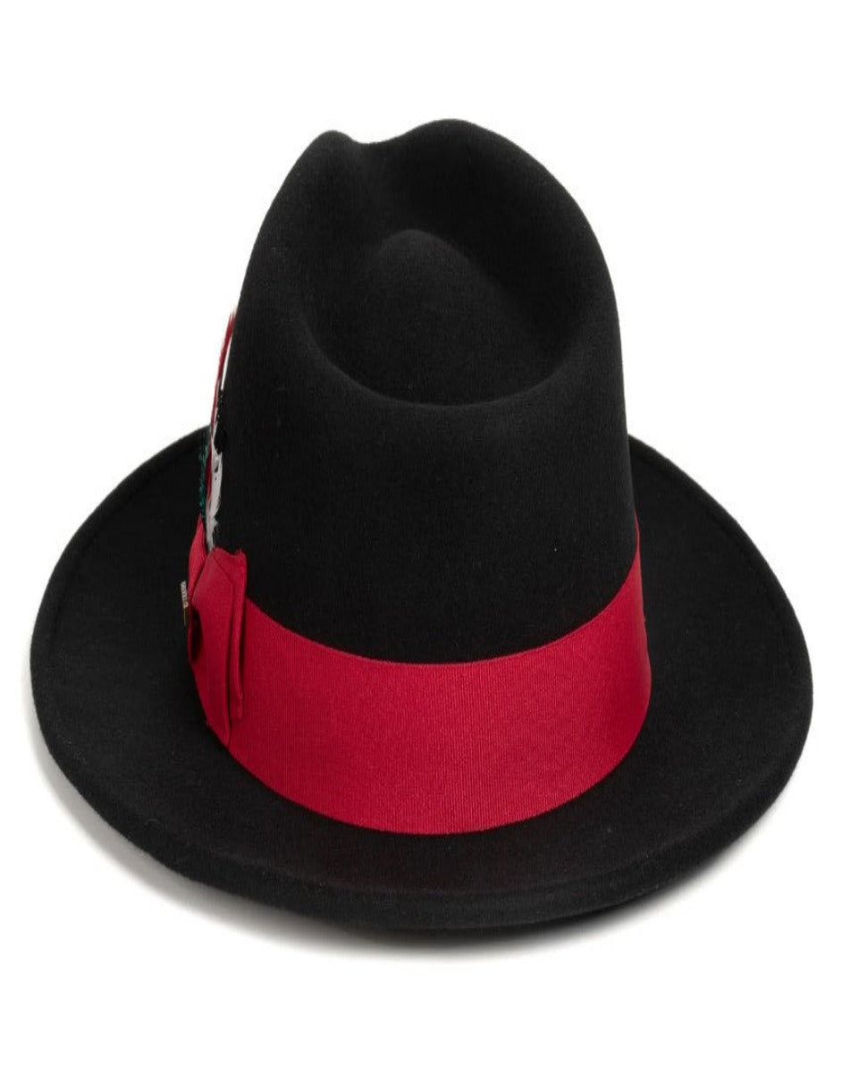 Black and Red Dress Hat 1920s Fedora Style - Mens Classic Wool Fedora Dress Hat in Black and Red by USA Men's Outlet