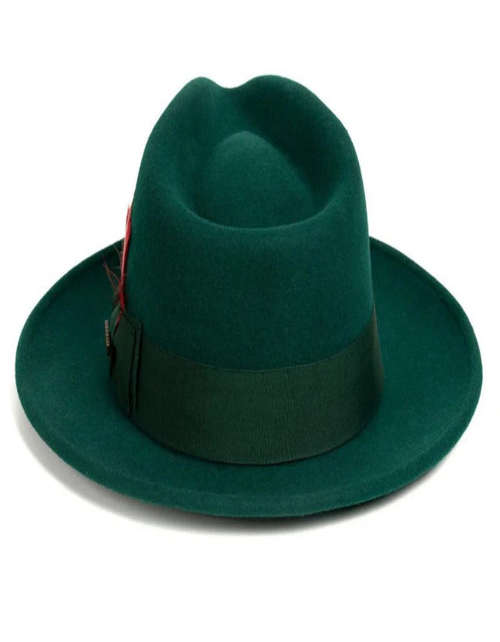 Hunter Green Dress Hat 1920s Fedora Style - Mens Classic Wool Fedora Dress Hat in Hunter Green by USA Men's Outlet