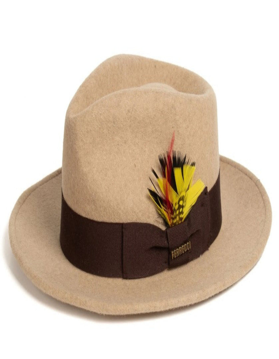 Beige Dress Hat 1920s Fedora Style - Mens Classic Wool Fedora Dress Hat in Beige Melange - USA Men's Outlet