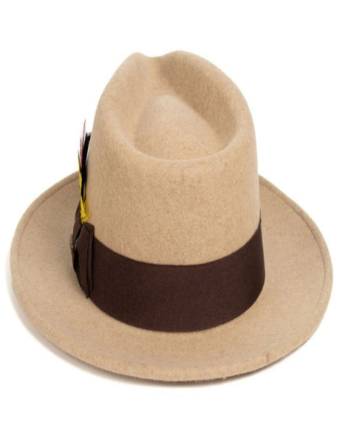 Beige Dress Hat 1920s Fedora Style - Mens Classic Wool Fedora Dress Hat in Beige Melange - USA Men's Outlet
