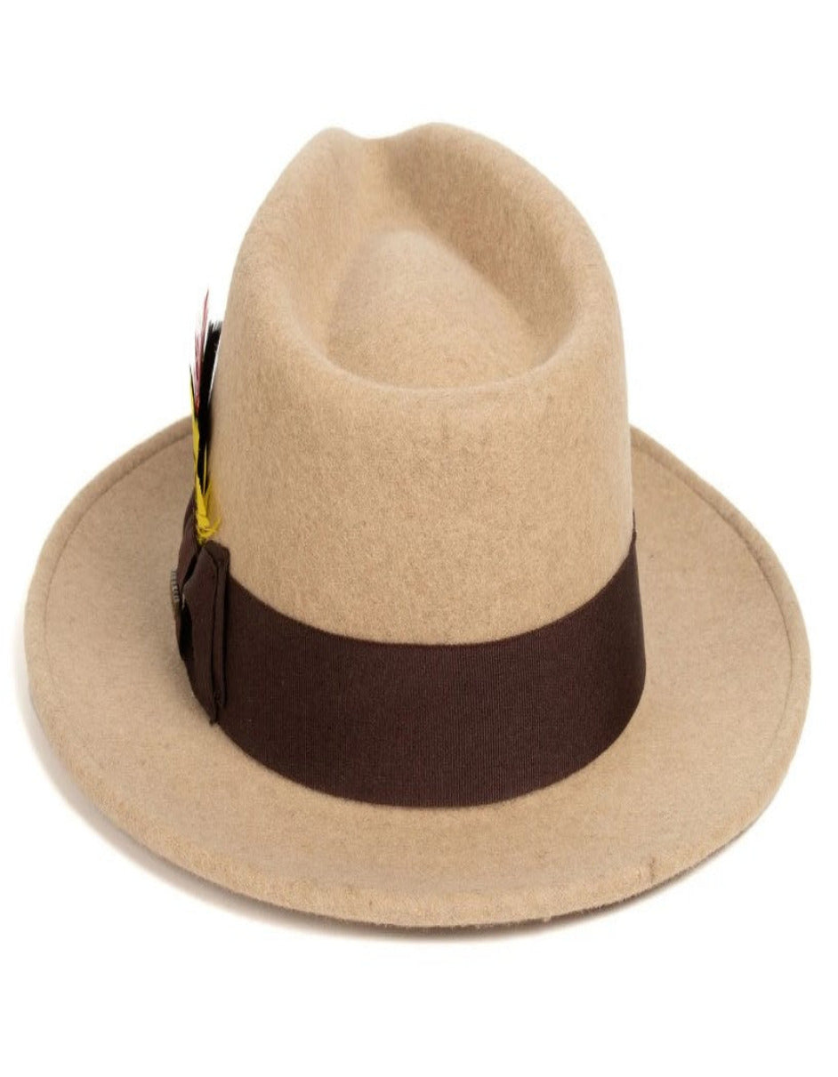 Beige Dress Hat 1920s Fedora Style - Mens Classic Wool Fedora Dress Hat in Beige Melange - USA Men's Outlet