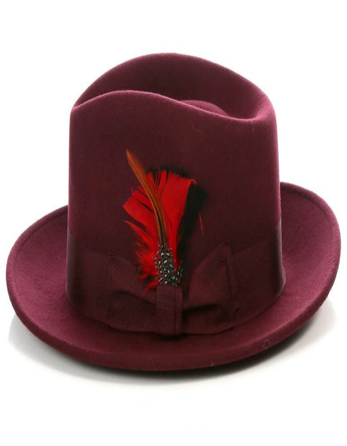 Burgundy Dress Hat 1920s Fedora Style - Mens Classic Wool Fedora Dress Hat in Burgundy USA Men's Outlet