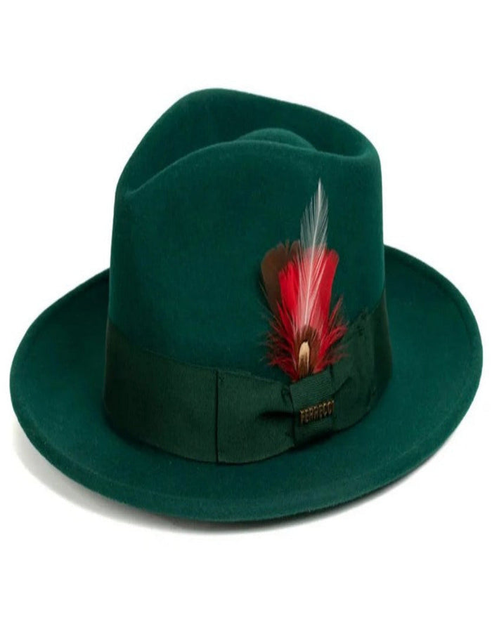 Hunter Green Dress Hat 1920s Fedora Style - Mens Classic Wool Fedora Dress Hat in Hunter Green by USA Men's Outlet