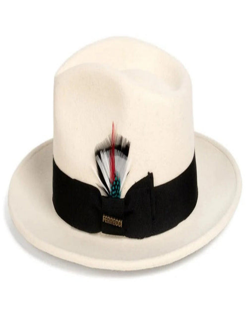 White and Black Dress Hat 1920s Fedora Style - Mens Classic Wool Fedora Dress Hat in White and Black by USA Men's Outlet