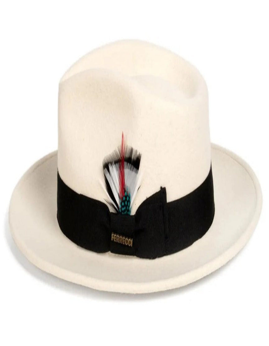 White and Black Dress Hat 1920s Fedora Style - Mens Classic Wool Fedora Dress Hat in White and Black by USA Men's Outlet