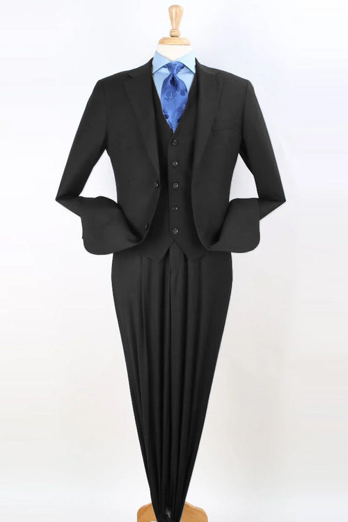 Apollo King "Classic Black Vested Suit - Men's Two Button Pleated Pant Fit"