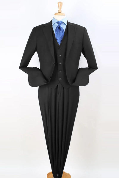 Apollo King "Classic Black Vested Suit - Men's Two Button Pleated Pant Fit"