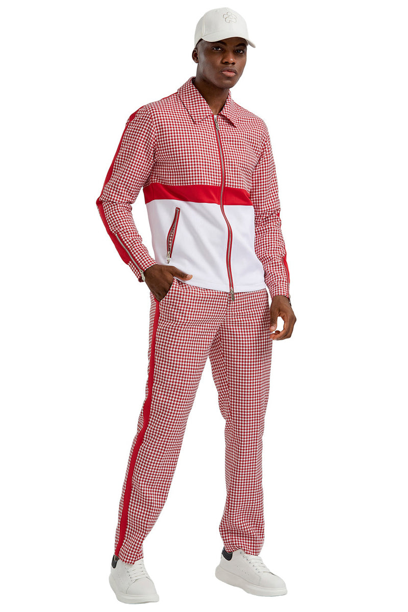 Men's Red Houndstooth Walking Suit Set