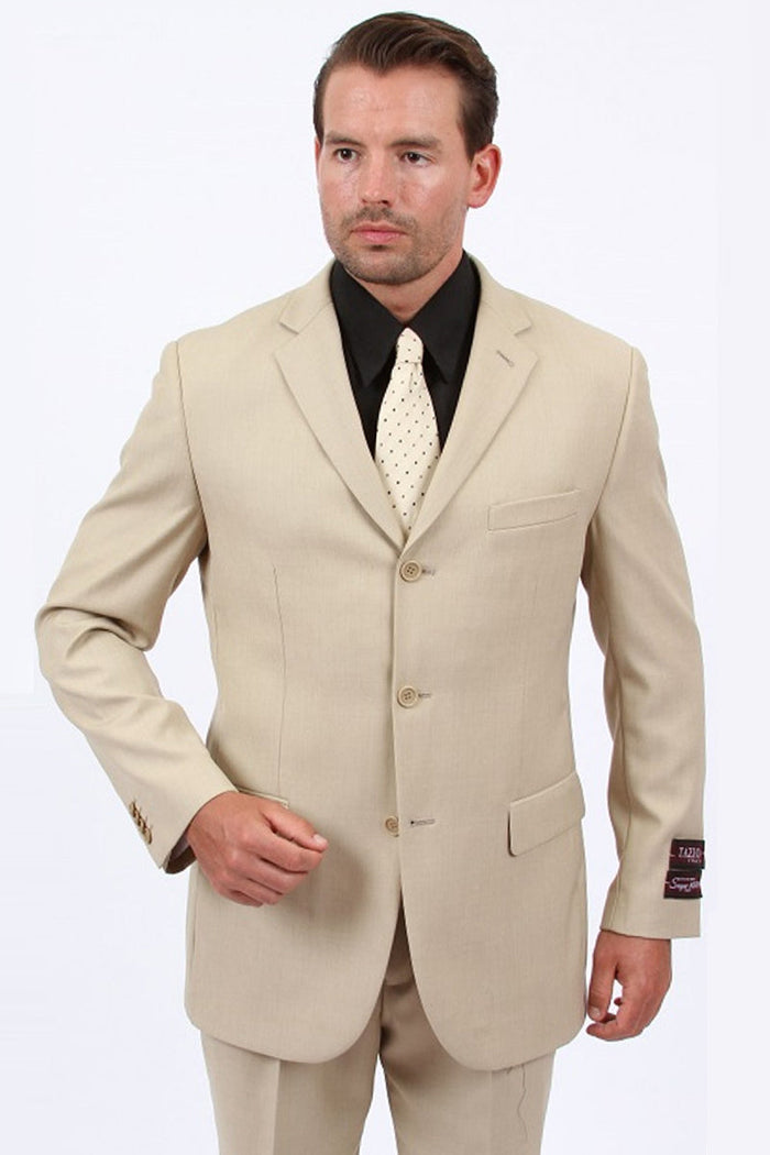 Men's Basic Three Button Business Suit in Olive Green by Vitto