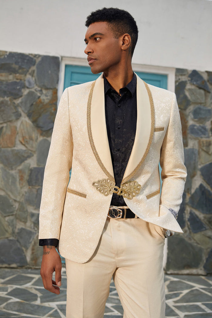 Elevate Your Prom and Wedding Style: Stacy Adams Ivory & Gold Paisley Tuxedo Jacket