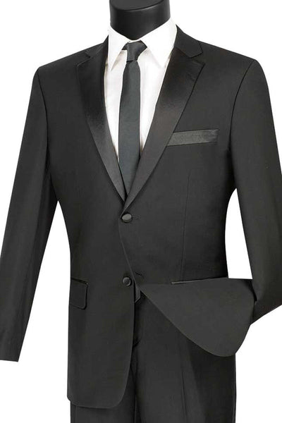 Men's Black Slim Fit Notch Tuxedo by Vinci Suits