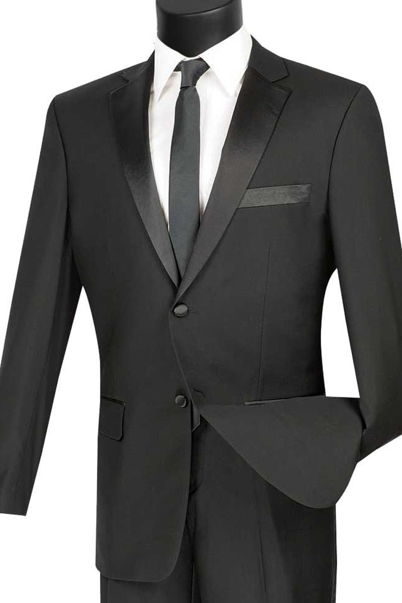 Men's Black Slim Fit Notch Tuxedo by Vinci Suits