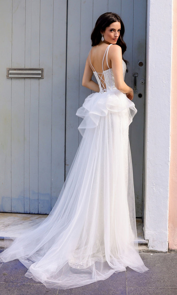 Nox Anabel Y1475: Chic Glitter-Print Long Prom Dress with Overskirt