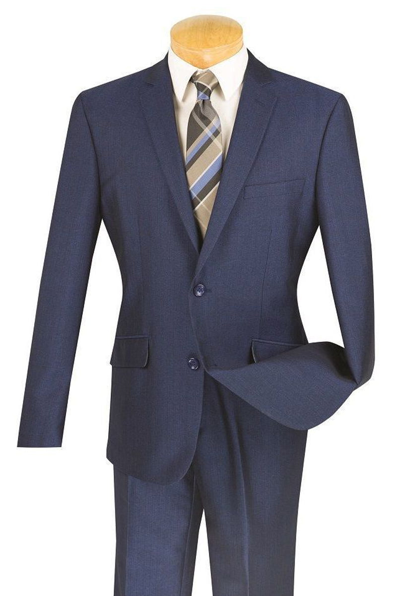 Men's Textured Slim Fit Travel Suit in Blue by Vinci Suits