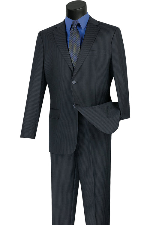 Mens 2 Button Wool Blend Pinstripe Suit in Black by Vinci