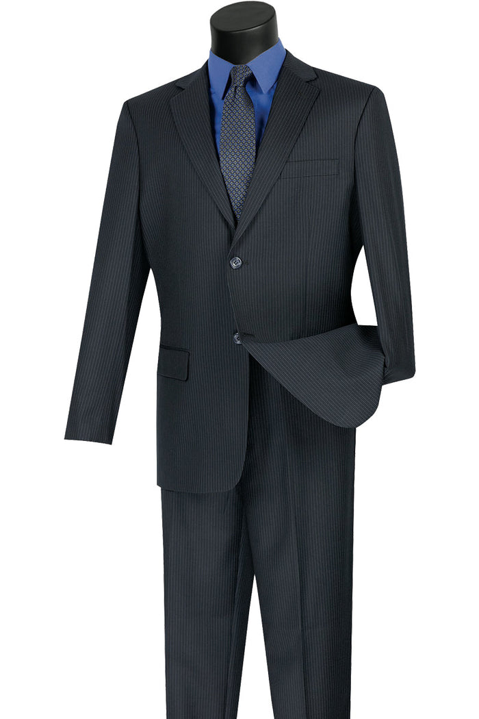 Mens 2 Button Wool Blend Pinstripe Suit in Black by Vinci