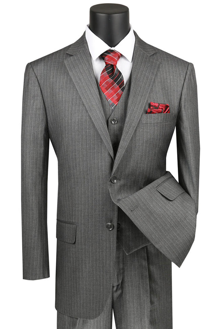 Mens Classic Fit Vested Plaid Pleated Pant Suit in Khaki by Vinci