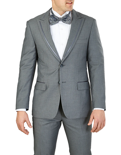 Designer Gray Prom Tuxedo - Grey Wedding Peak Lapel  Suit