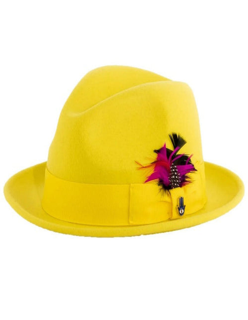 Yellow Dress Hat 1920s Fedora Style - Mens Narrow Brim Crushable Wool Dress Hat Trilby Fedora in Yellow USA Men's Outlet