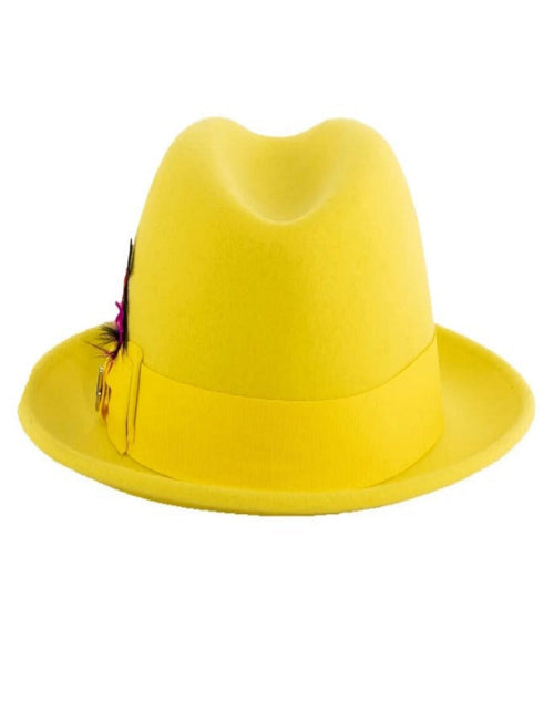 Yellow Dress Hat 1920s Fedora Style - Mens Narrow Brim Crushable Wool Dress Hat Trilby Fedora in Yellow USA Men's Outlet