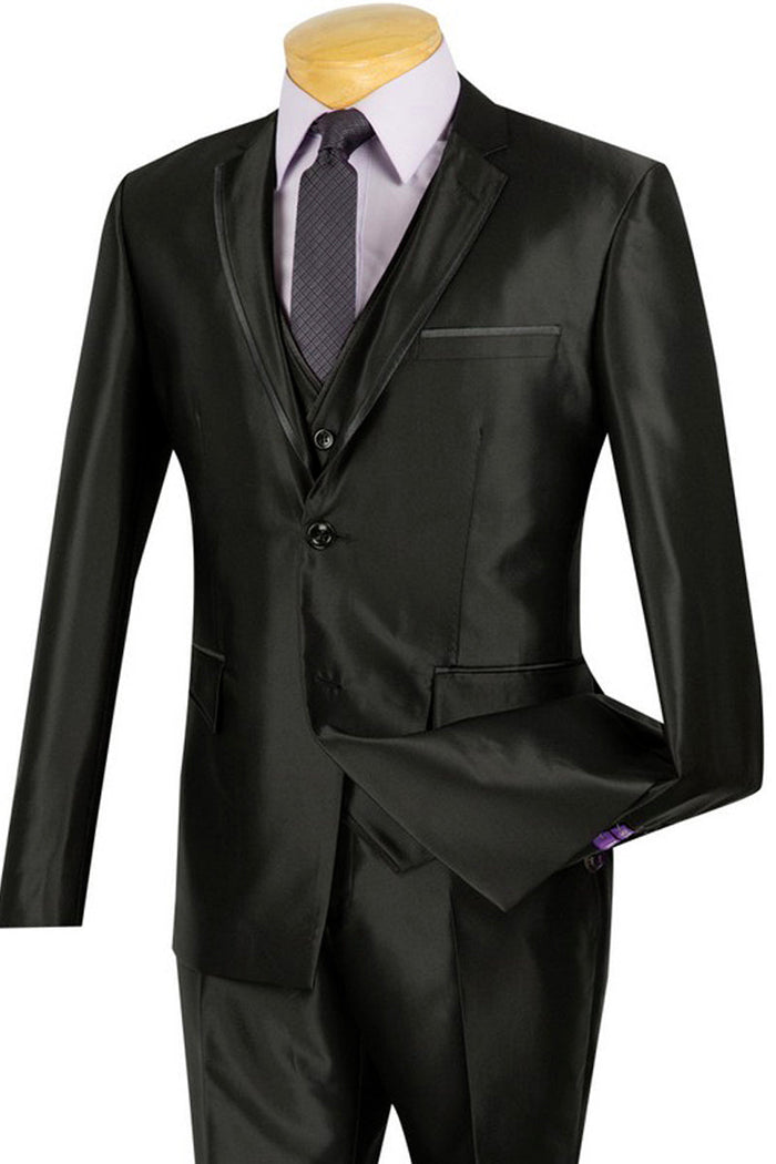 Mens Ultra Slim Fit Vested Suit with Trim in Taupe by Vinci
