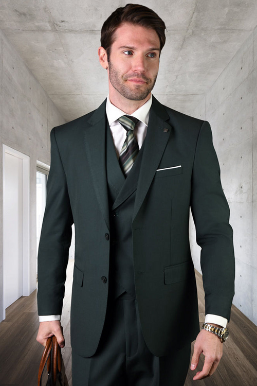 Modern Hunter Green Double Breasted Vest Suit