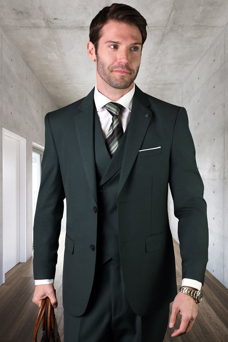 Modern Hunter Green Double Breasted Vest Suit