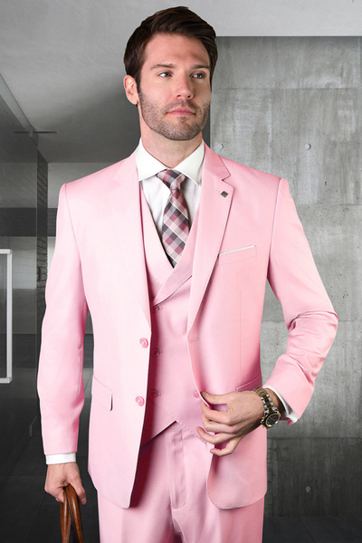 Men's Pink Modern Fit Double Breasted Wool Vest for Weddings