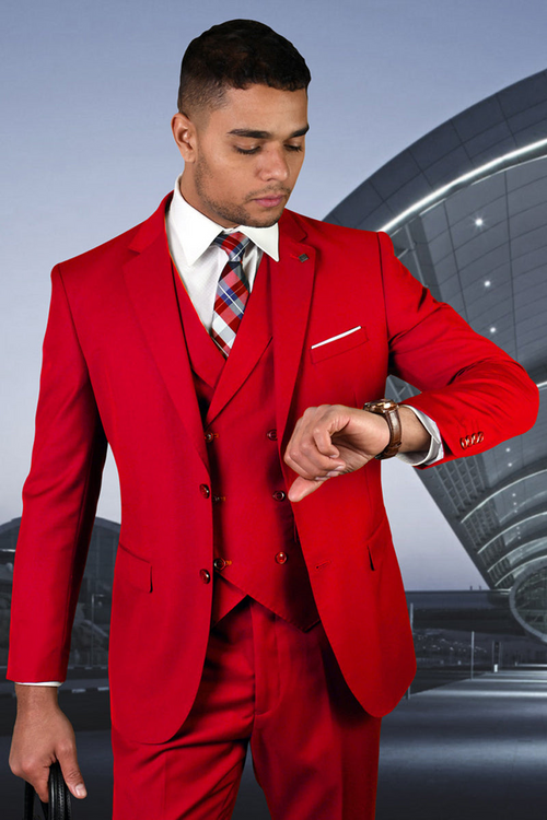 Men's Red Double Breasted Wool Vest by Statement Suits