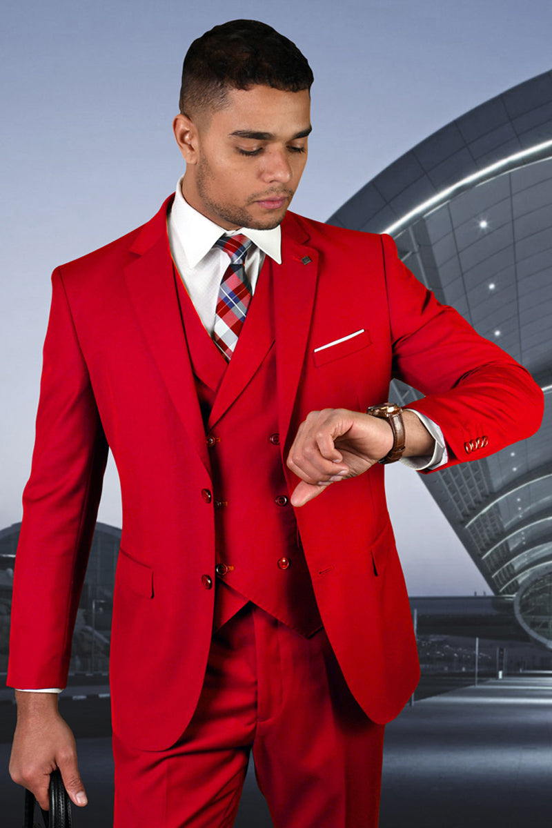 Men's Red Double Breasted Wool Vest by Statement Suits