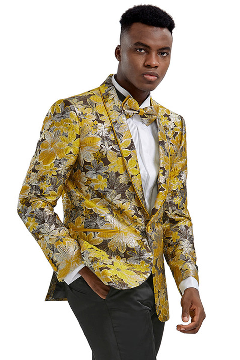 Men's Slim Fit Paisley Prom Tuxedo Jacket in Yellow Gold & Black – SuitUSA