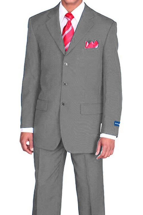 Mens 3 Button Classic Fit Poplin Suit in Grey by Fortino Landiin