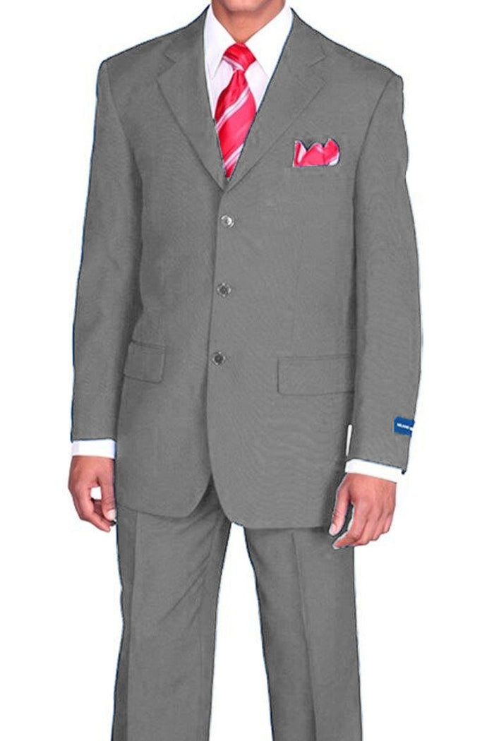 Mens 3 Button Classic Fit Poplin Suit in Grey by Fortino Landiin