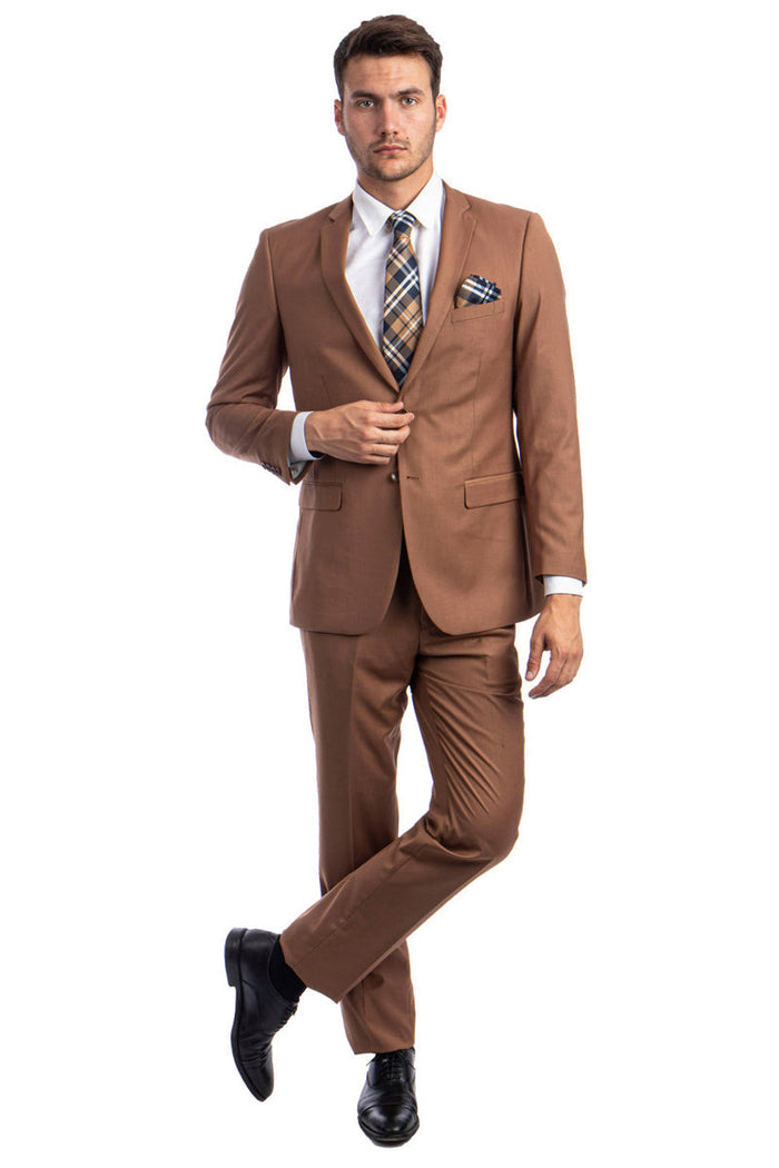 Men's Cognac Slim Fit Wedding Suit from Tazio Suits