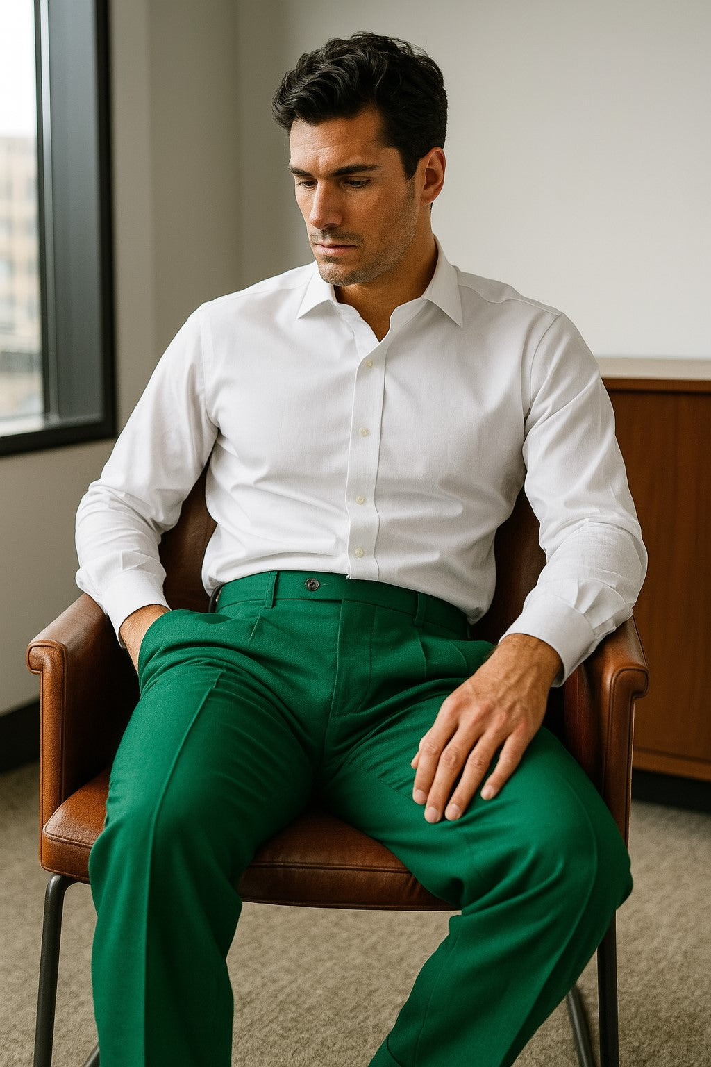 green-cuffed-dress-pants
