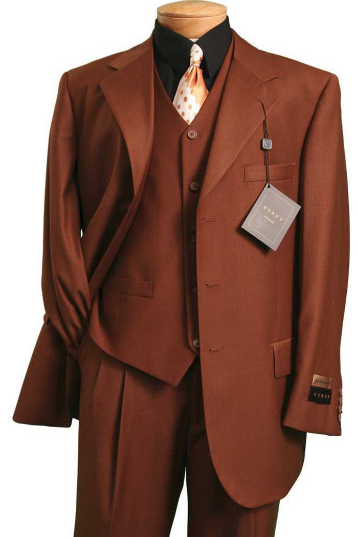 Mens 3 Button Vested Basic Wool Feel Suit in Heather Grey by Vinci