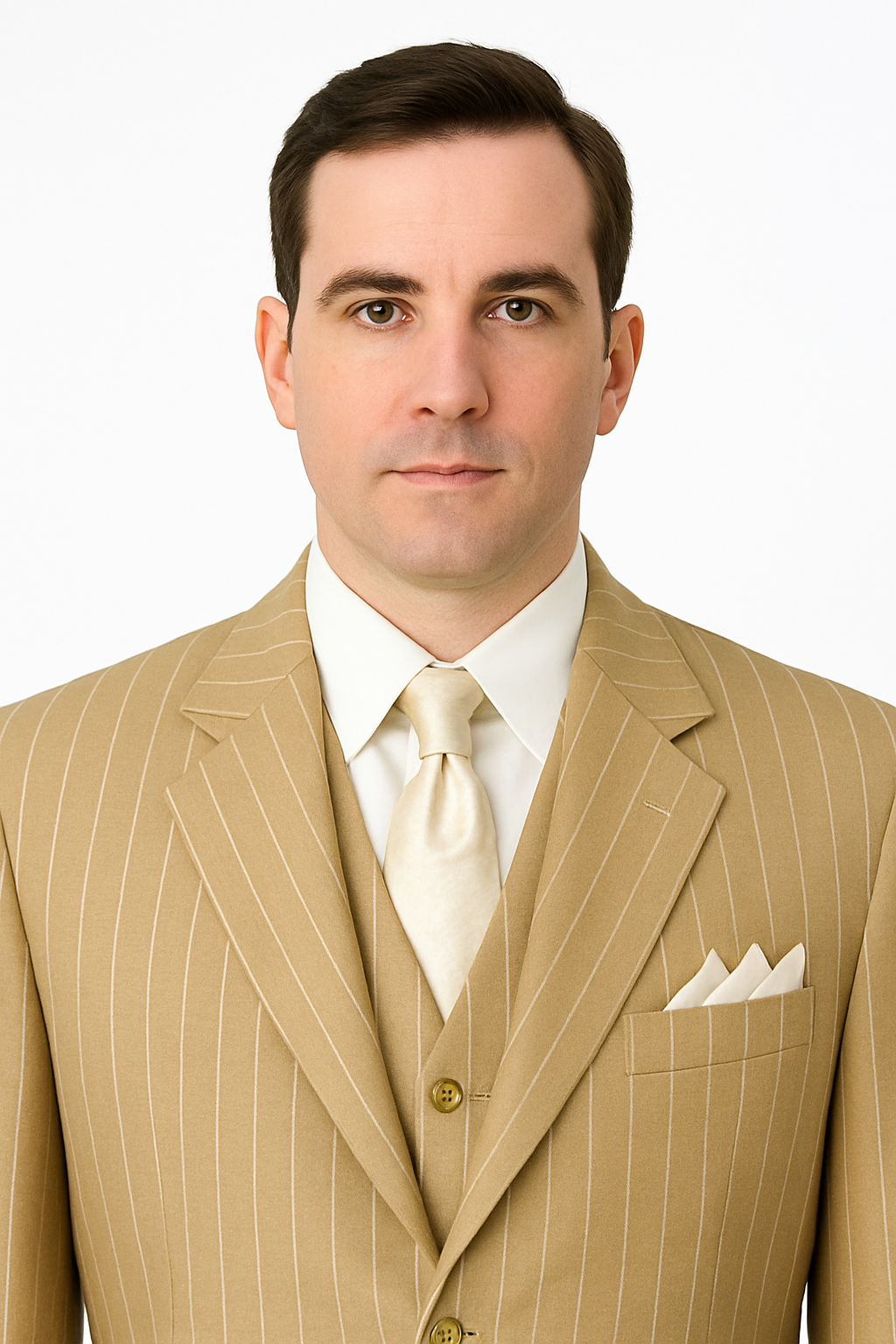 Beige Striped 3-Piece Suit – Elegant Gentleman’s Attire