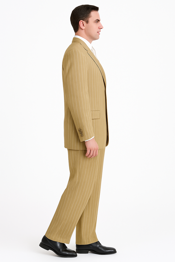 Beige Pinstripe Party Suit - Classic 3-Piece Men’s Outfit by USA Men's Outlet