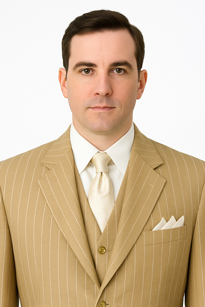 Beige Pinstripe Party Suit - Classic 3-Piece Men’s Outfit by USA Men's Outlet